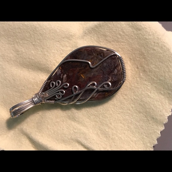 SOLD! Pendant Artisan Made Moss Agate Wire 925 - Picture 3 of 4